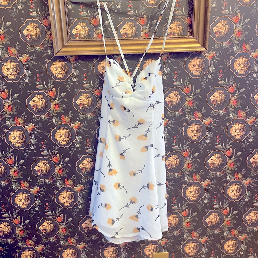 Gently used light blue floral fit & flare dress. Purchased from Revolve size M.